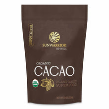 Brown Sunwarrior Organic Cacao pouch with gold logo and USDA organic seal, 7.9 oz.