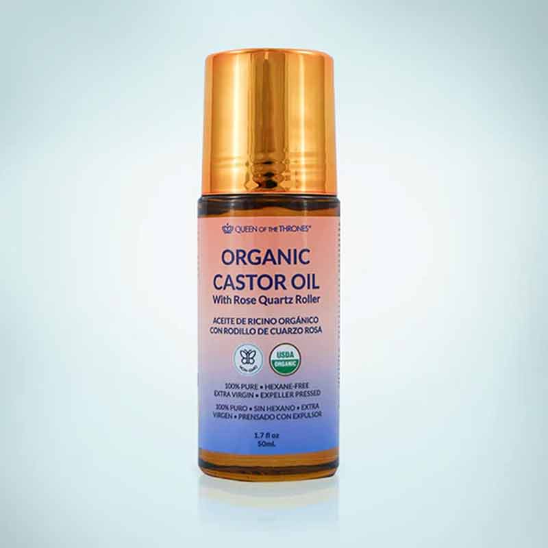 Organic Castor Oil with Rose Quartz Roller, by Queen of the Thrones