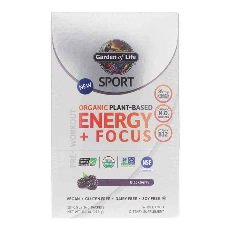 Organic Plant-Based Energy + Focus, Blackberry, 12 Packets, by Garden of Life Sport