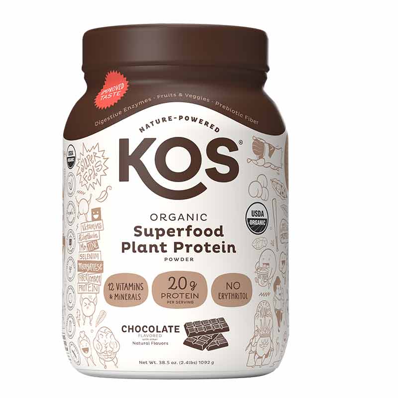 Organic Plant Protein Powder, Chocolate, 28 Servings, by KOS