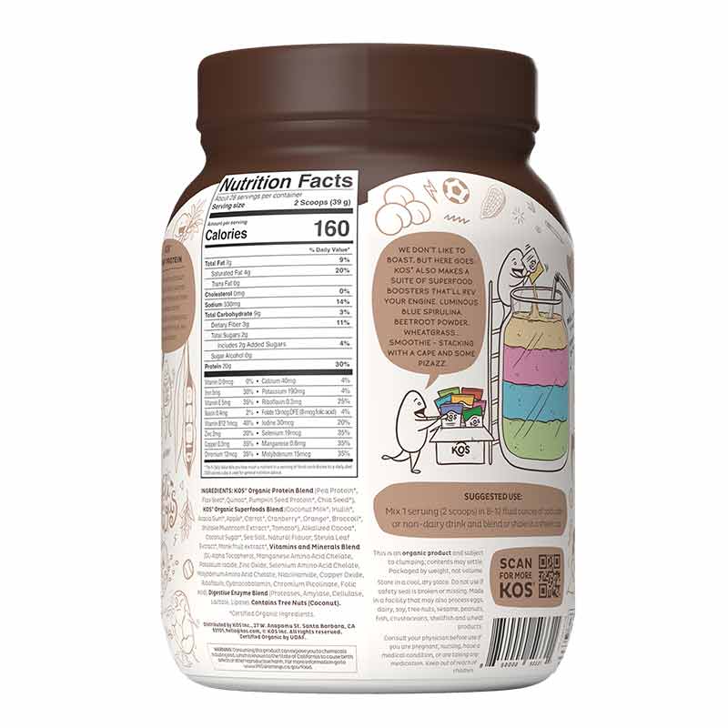Organic Plant Protein Powder, Chocolate, 28 Servings, by KOS, image #2