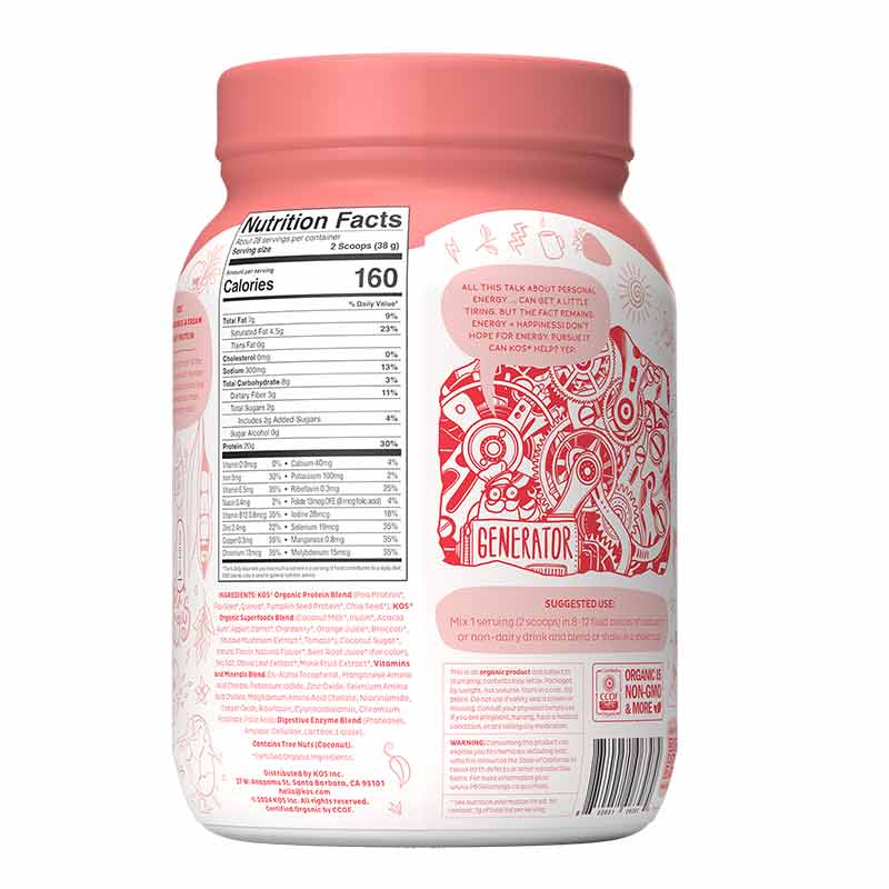 Organic Plant Protein Powder, Strawberry, 28 Servings, by KOS, image #2
