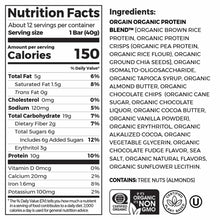 Orgain organic protein snack bar nutrition facts and ingredients label with 10g protein per 40g bar.