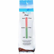 Tyler's Coffee 12 oz bag of organic regular ground coffee with blue header and brewing strength guide on white label.
