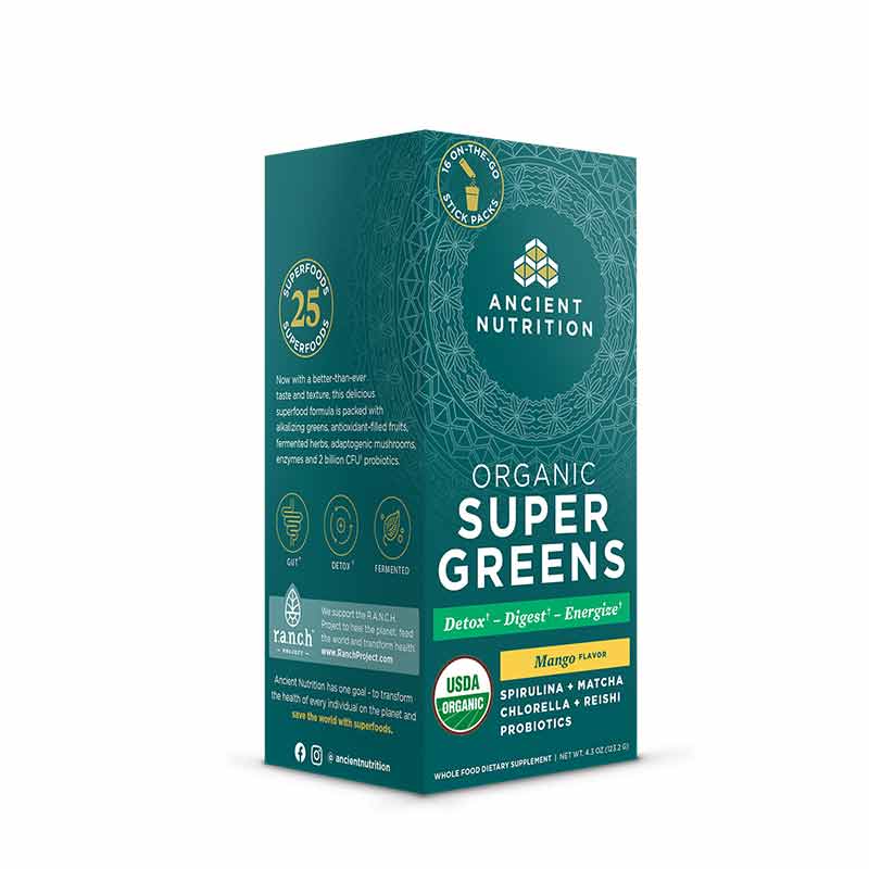 Organic Super Greens, Mango, 16 Sticks, by Ancient Nutrition