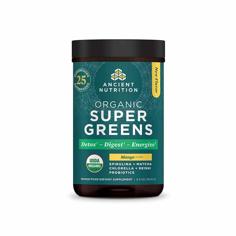 Organic Super Greens, Mango, 25 Servings, by Ancient Nutrition