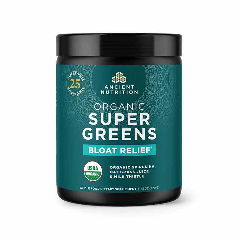 Organic SuperGreens + Bloat Relief, Unflavored, 25 Servings, by Ancient Nutrition