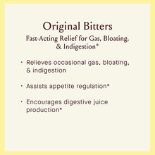 Urban Moonshine Original Bitters label with text describing relief for gas, bloating, and indigestion benefits.