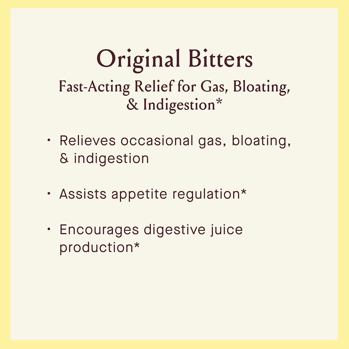 Urban Moonshine Original Bitters label with text describing relief for gas, bloating, and indigestion benefits.