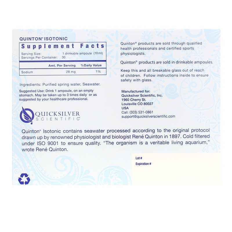 Original Quinton Isotonic, 30 Ampoules, by Quicksilver Scientific, image #2