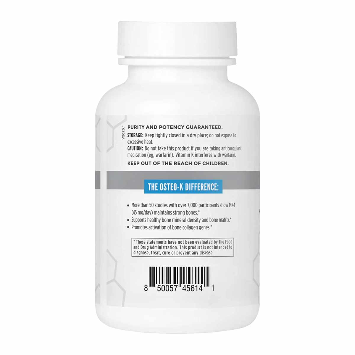 White supplement bottle with white cap labeled Osteo-K by NBI containing 180 vegetarian capsules.
