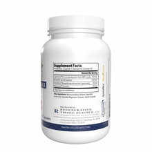 White supplement bottle with white screw cap containing 60 capsules, labeled with Supplement Facts panel and manufacturer inf