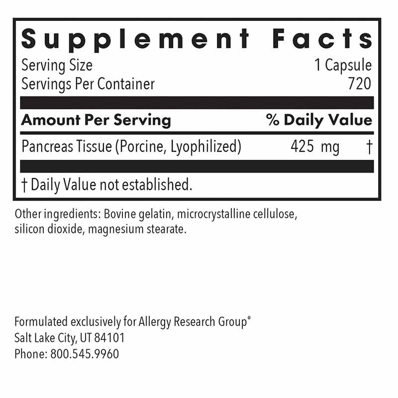 Pancreas Natural Glandular Pork, 720 Veg Capsules, by Allergy Research Group, image #2