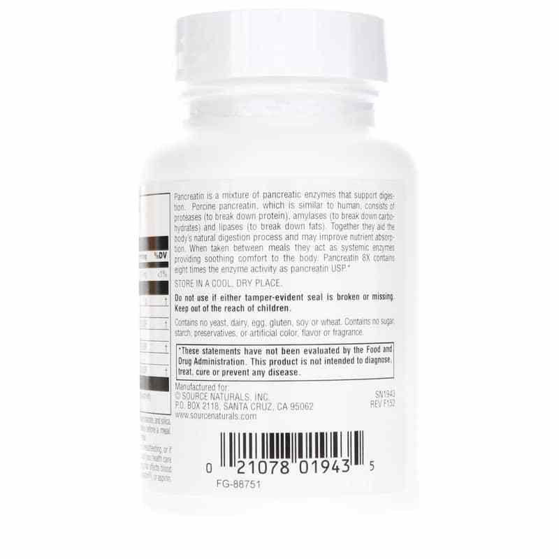 Pancreatin 8X 500 Mg, 50 Capsules, by Source Naturals, image #3