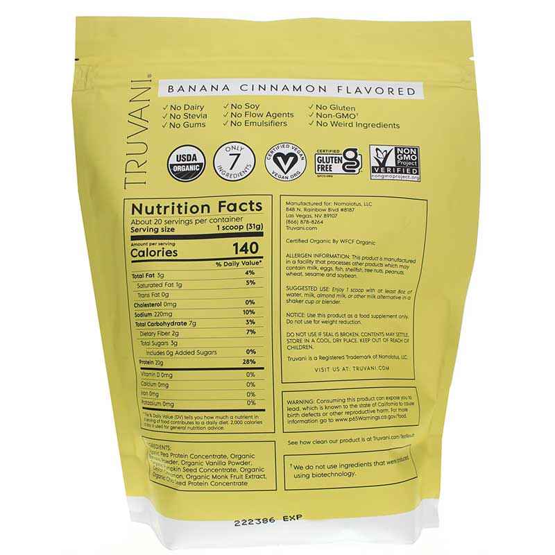 Plant Based Protein, Banana Cinnamon, 20 Servings, by Truvani, image #2