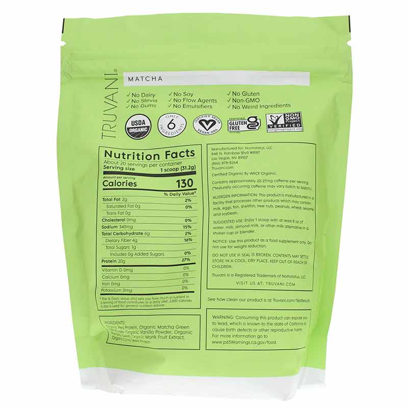 Plant Based Protein, Matcha, 20 Servings, by Truvani, image #2