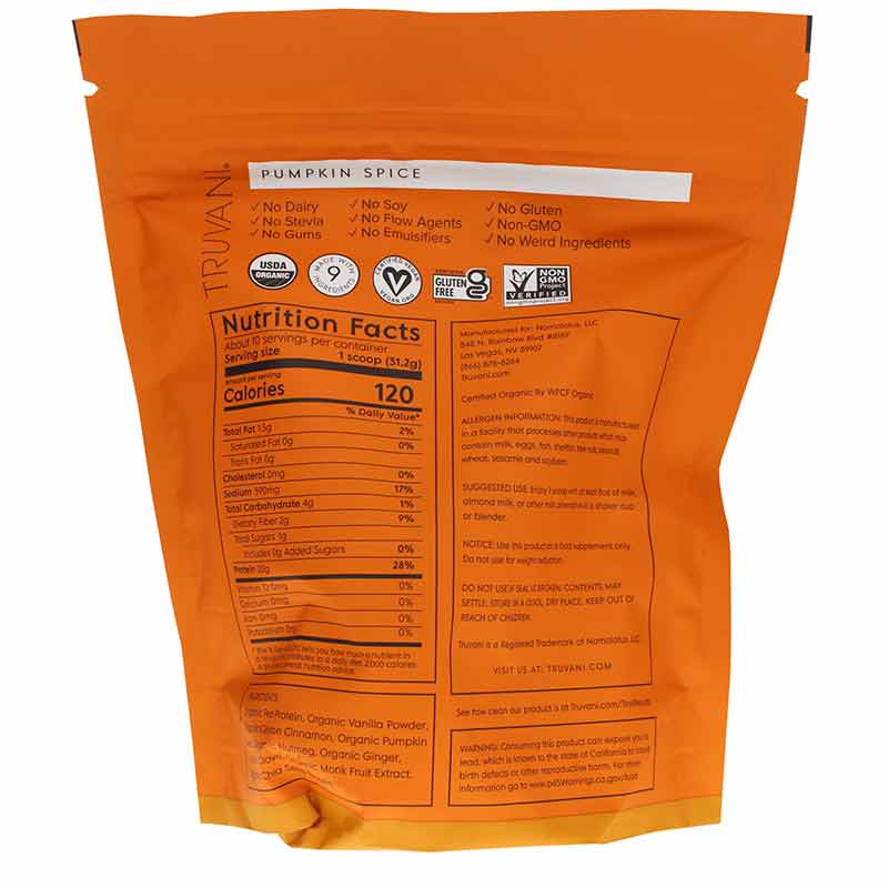 Plant Based Protein, Pumpkin Spice, 10 Servings, by Truvani, image #2