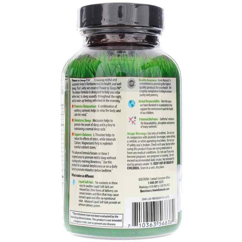 Power to Sleep PM, 60 Liquid Softgels, by Irwin Naturals, image #3