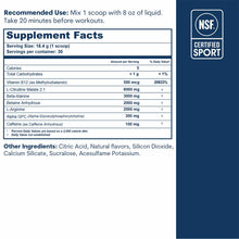 Supplement Facts label for Core Med Science pre-workout powder with NSF Certified Sport badge on dark blue background.