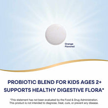 Orange-flavored probiotic chewable tablet for children.