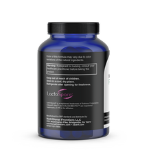 Blue capsule bottle with black ribbed cap labeled ProBio-3 by Nutritional Frontiers, containing product information and warni