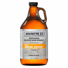 Amber glass bottle with black cap containing Argentyn 23 Professional Bio-Active Silver Hydrosol, 64 fl oz, labeled "Daily Im