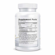 White supplement bottle with white cap displaying Supplement Facts label showing omega-3 and vitamin D3 information.