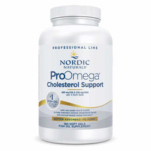 White bottle of Nordic Naturals ProOmega Cholesterol Support fish oil supplement containing 180 softgels.