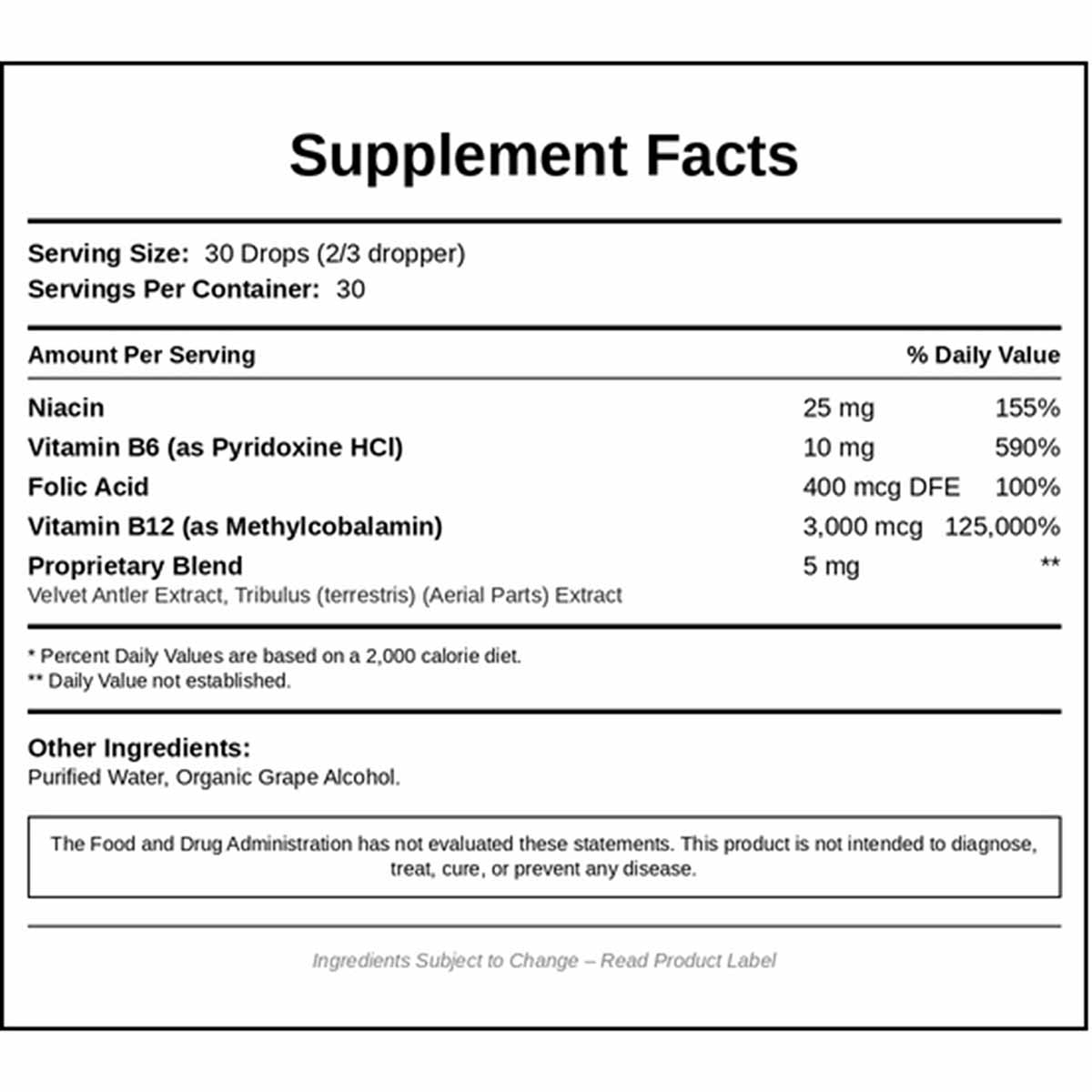 Supplement Facts label for Pure Factors Pro B Complex showing serving size, ingredients including niacin, vitamin B6, folic a