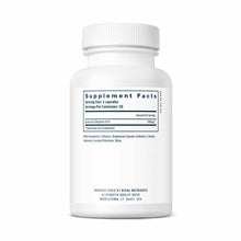 White supplement bottle with white screw cap containing quercetin capsules, displaying supplement facts label on front.