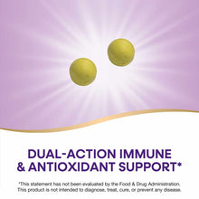 Two yellow-green spherical gummies on purple and white background with product text.