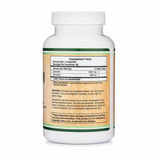 White plastic supplement bottle with green band and beige label showing Quercetin and Bromelain supplement facts.