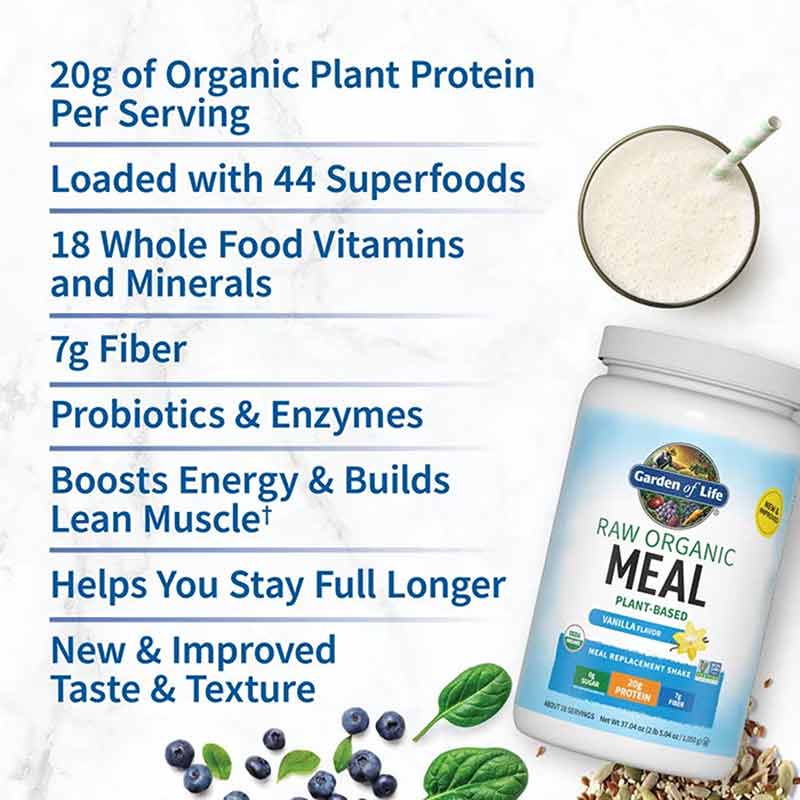 Raw Organic Meal Shake & Meal Replacement, Vanilla, 37.04 Oz, by Garden of Life, image #4