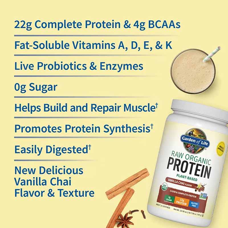 Raw Organic Protein, Vanilla Chai, 23.98 Oz, by Garden of Life, image #4