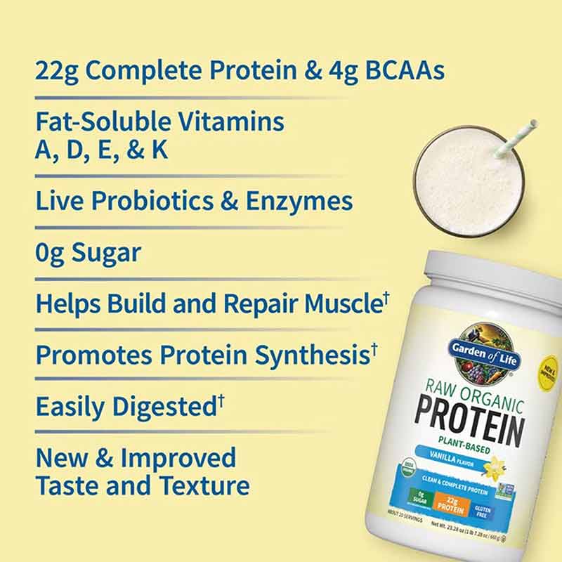 Raw Organic Protein, Vanilla, 23.28 Oz, by Garden of Life, image #4