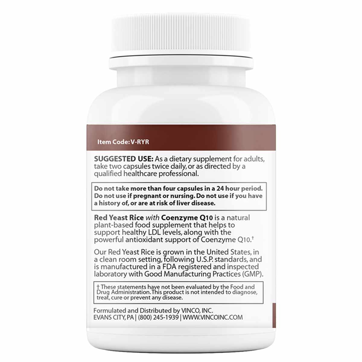 Red Yeast Rice with Coenzyme Q10, 120 Veg Capsules, by Vinco