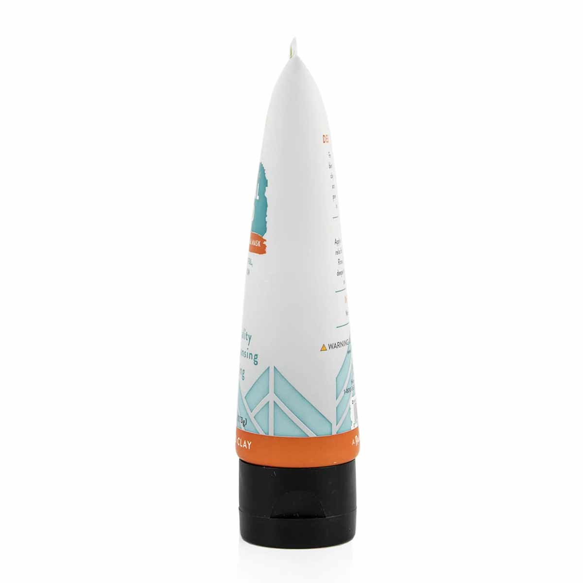 White tube with orange and teal design elements and black base cap for Redmond Clay Facial Mud with Silver.