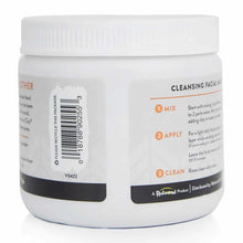 White plastic jar with white screw-top lid containing bentonite clay powder, labeled with usage instructions for facial clean