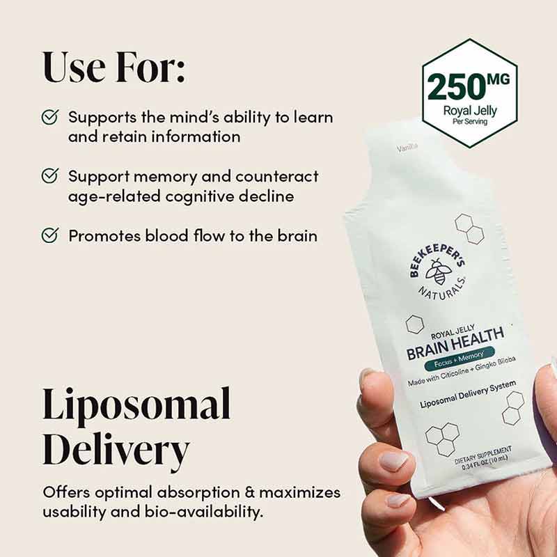 Royal Jelly Brain Health Liposomal, 10 Packets, by Beekeeper's Naturals, image #3