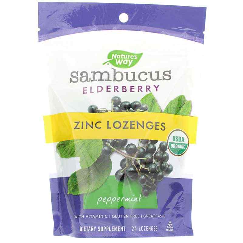 Sambucus Elderberry Zinc Lozenges Organic, Peppermint, by Natures Way