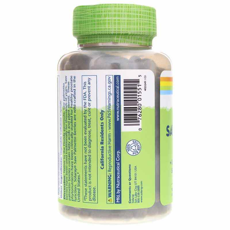 Saw Palmetto 580 Mg, 180 Veg Capsules, by Solaray, image #4
