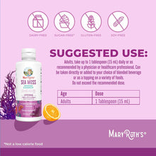 MaryRuth's Sea Moss Immune & Energy liposomal supplement bottle with citrus berry flavor, dosage instructions, and allergen i