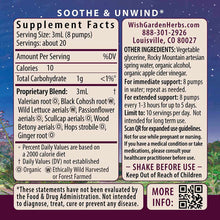 Supplement Facts label for Serious Relaxer herbal liquid with proprietary blend ingredients and usage instructions on starry 
