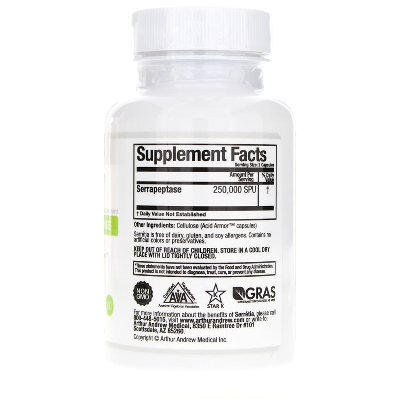 Serretia Pure Serrapeptase, 60 Capsules, by Arthur Andrew Medical, image #2