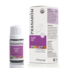 Pranarom Sleep Aid essential oil blend bottle and box with USDA organic certification, 5ml size.