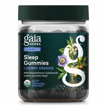 Gaia Herbs Sleep Gummies bottle with dark green cap containing 40 count cherry orange flavored gummies.