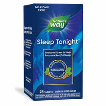 Nature's Way Sleep Tonight blue and green box containing 28 tablets, melatonin-free dietary supplement.