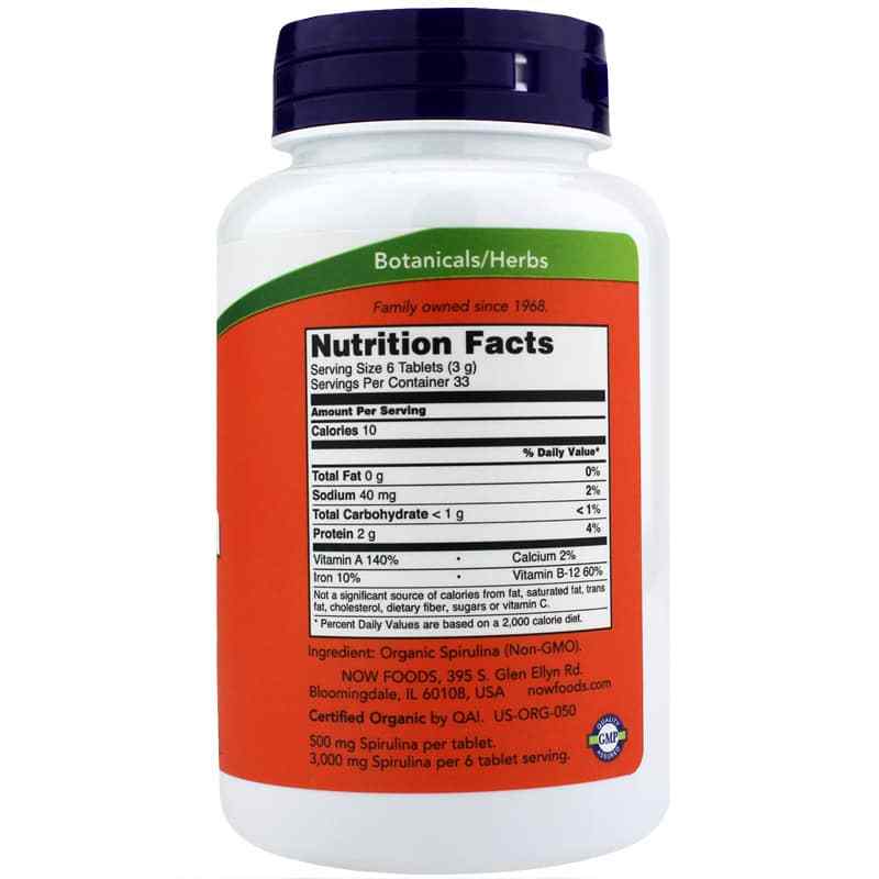Spirulina 500 Mg Organic, 200 Tablets, by NOW Foods, image #2