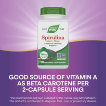 Nature's Way Spirulina Micro-Algae bottle with green cap containing 100 vegan capsules, 760 mg per serving.