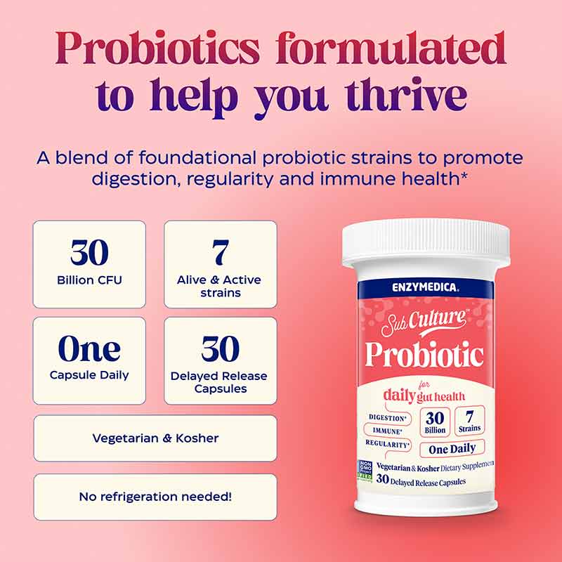 Subculture Probiotic Daily Gut Health, 30 Capsules, by Enzymedica, image #5